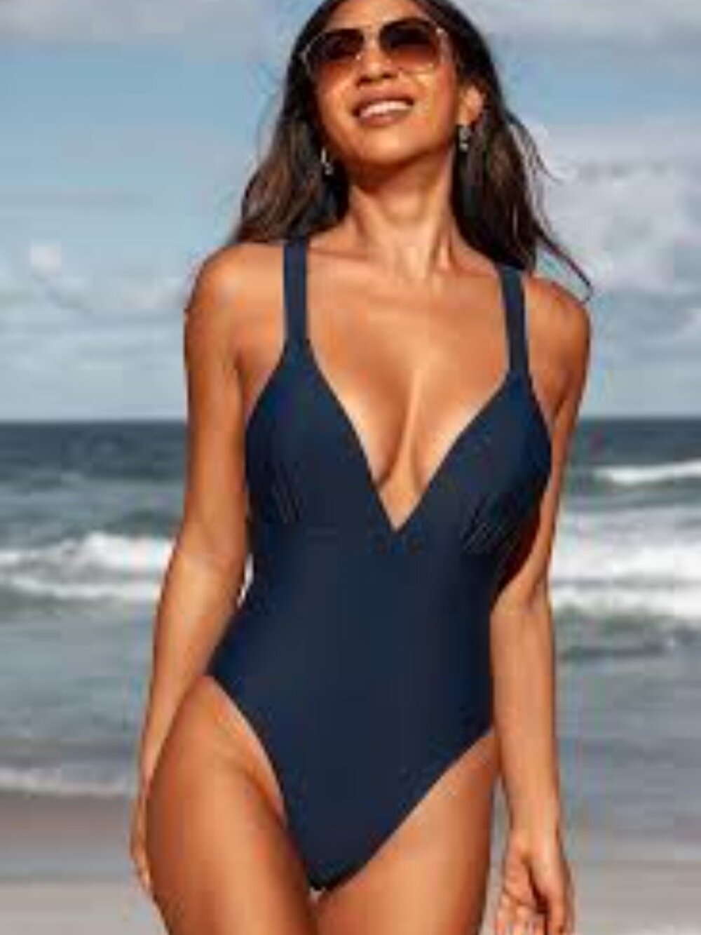 Cupshe Navy Plunge One Piece Swimsuit NWT